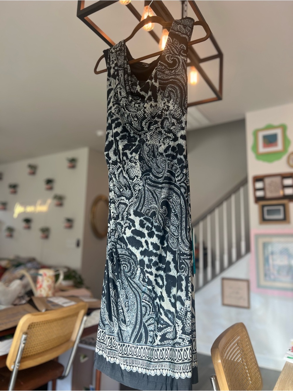Ronni Nicole Black & White Paisley Animal-Print Midi Dress